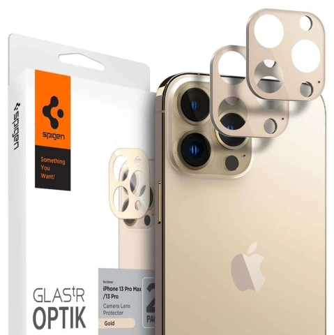 2x Kamera Glas Objektivdeckel Spigen Optik.TR Kameraschutz für iPhone 13 Pro / 13 Pro Max Gold