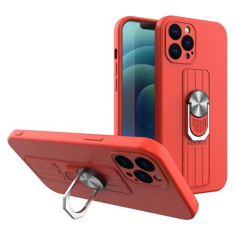 Ring Case Silikonhülle mit Fingergrip und Basis für iPhone 13 Pro Max rot