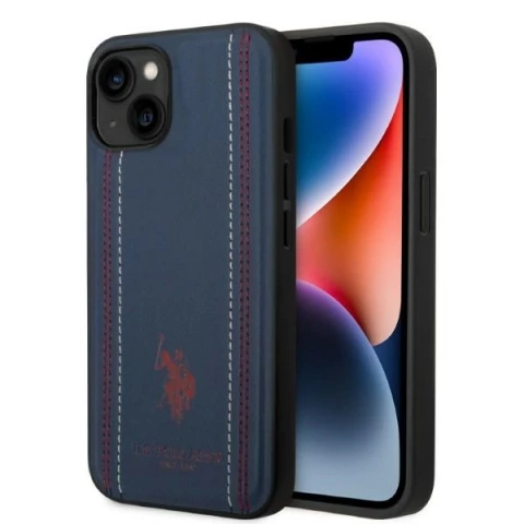 US Polo Leather Stitch iPhone 14 Plus 6.7" Handyhülle Marineblau/Marineblau