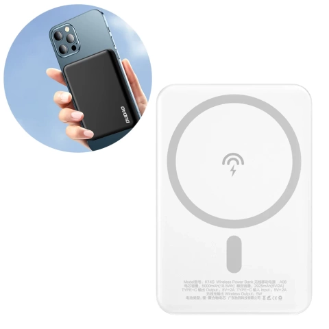 Dudao Wireless MagSafe Power Bank 10W (5W Magsafe) 5000mAh Metalladapter Magnetischer Ladering Weiß (K14S)