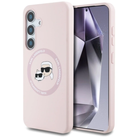 Samsung Galaxy S25 Plus Hülle Pink Karl Lagerfeld Silikon Doppelköpfe und Kreis MagSafe