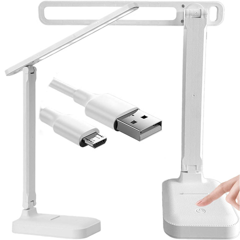 LED-Schreibtisch-Nachtlicht, Lese-Schreibtischlampe, Touch-verstellbar, 3 Modi, kabelloses USB-Kabel, Weiß