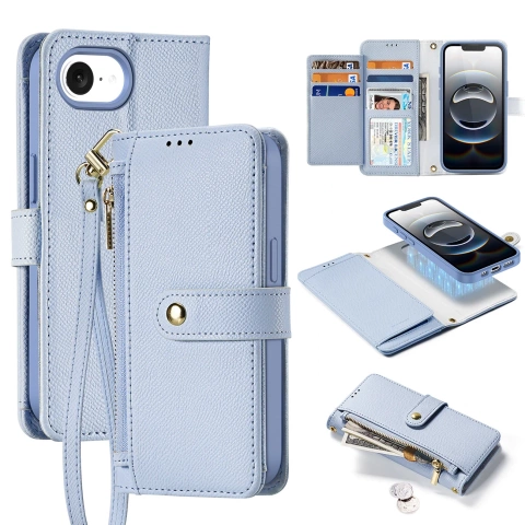 Dux Ducis Lawa iPhone 16e Lederhülle mit blauer MagSafe-Brieftasche