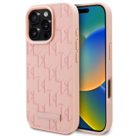 Karl Lagerfeld Hülle für iPhone 16 Pro 6,3" Pink Magsafe Hardcase Hot Stamp