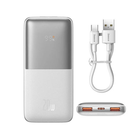 Baseus Bipow Pro Power Bank 10000mAh 20W weiß mit USB Typ A - USB Typ C 3A 0,3m Kabel (PPBD040202)