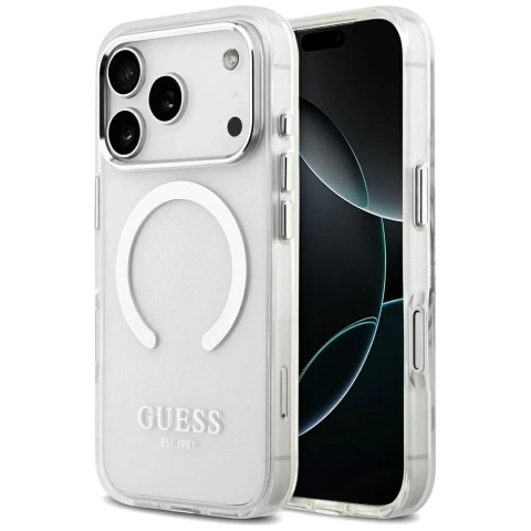 Etui Guess Metal Outline MagSafe na iPhone 17 Pro - Srebrne