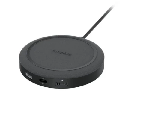 Mophie Universal Wireless Charging Hub – Ladegerät für vier Geräte, kabelloses Laden mit 10 W, zusätzliche 3 Anschlüsse – USB A 12 W, USB A 18 W, USB C 20 W (schwarz)