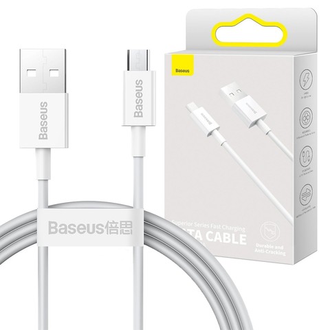 1 m langes Baseus Superior-Kabel, strapazierfähiges USB-auf-Micro-USB-2-A-Kabel, Weiß