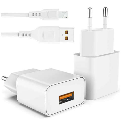 2.4A Einzel-Schnellladegerät USB-Wandladegerät USB-zu-Micro-USB-Kabel 2400mAh 12W Weiß