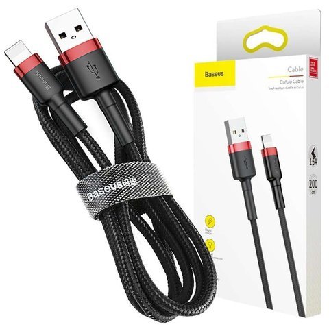 2m Baseus Keviar USB Lightning Kabel für iPhone iPad iPod 1.5A Schwarz und Rot