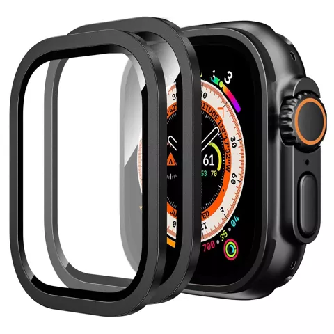 2x Rahmen aus gehärtetem Glas für Apple Watch Ultra / Ultra 2 49 mm Displayschutzfolie Alogy Protector 9H Schwarz