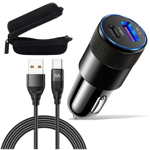 Alogy Autoladegerät USB-C Typ C USB 3.1A Schwarz 6A Kabel 1m Hülle