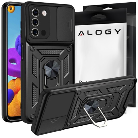 Alogy Camshield Stand Ring Case mit Kameraabdeckung für Samsung Galaxy A03s 164 mm Schwarz