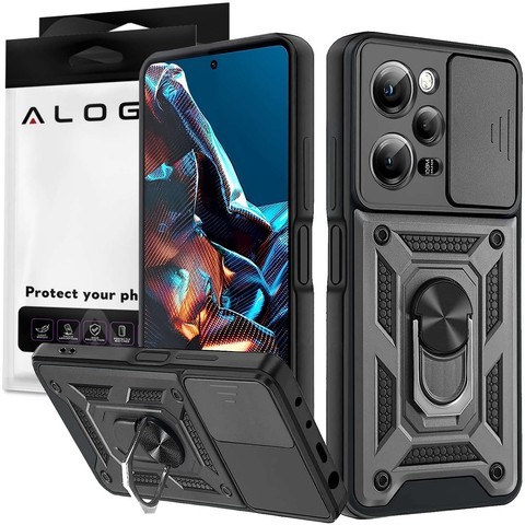 Alogy Camshield Standring-Schutzhülle mit Kameraabdeckung für Xiaomi Poco X5 Pro 5G / Redmi Note 12 Pro 5G, schwarzes Glas