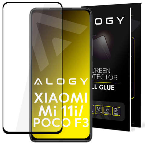 Alogy Full Glue gehärtetes Glas für hüllenfreundliche Hülle für Xiaomi Poco F3 / Mi 11i Schwarz