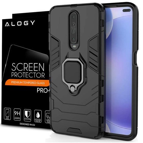 Alogy Stand Ring Armor Hülle für Xiaomi Poco X2 schwarzes Glas