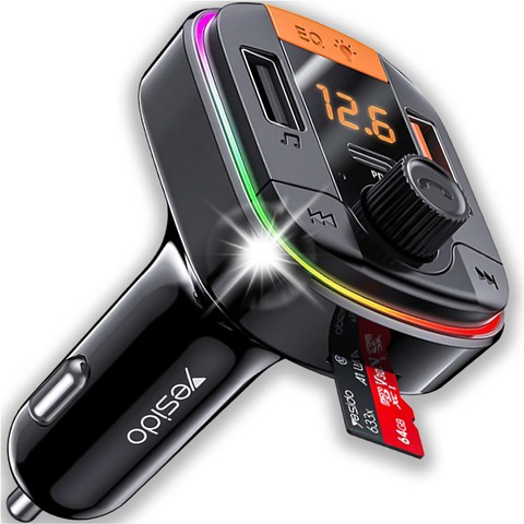 Bluetooth FM MP3 Autosender Schnellladegerät 2 x USB QC 3.0 USB-C C PD 20W LED RGB Alogy Car Silber