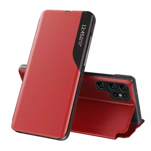 Eco Leather View Case für Samsung Galaxy S23 Ultra mit Klappständer rot