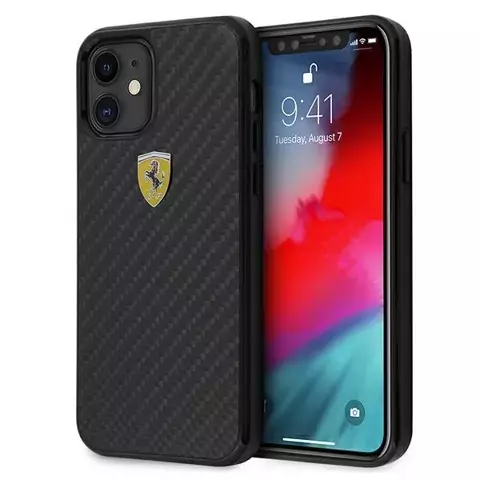 Ferrari iPhone 12 mini 5.4" Hülle schwarz/schwarz Hardcase On Track Real Carbon