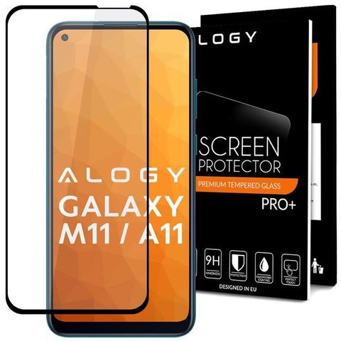 Glass Alogy Full Glue Hülle freundlich für Samsung Galaxy M11 / A11 Schwarz