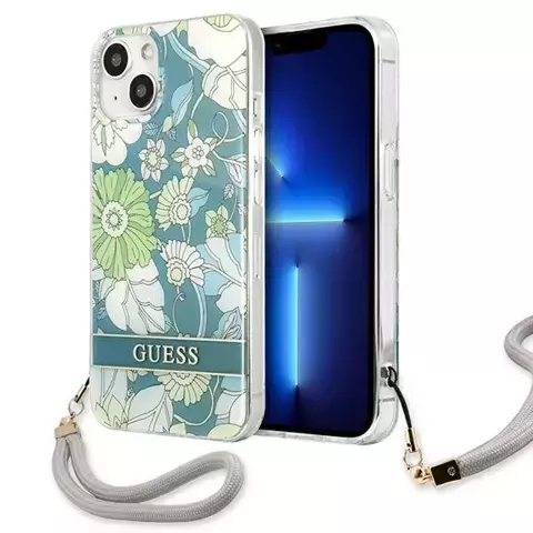 Guess GUHCP13MHFLSN iPhone 13 6,1" zielony/grünes Hardcase Flower Strap