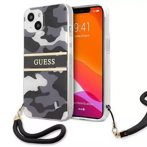 Guess GUHCP13SKCABBK iPhone 13 mini 5,4" Czarny/Black Hardcase Camo Strap Collection