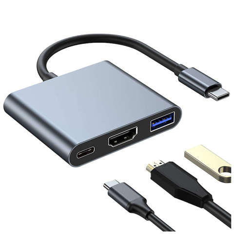 HUB 3in1 Adapter USB-C auf HDMI USB-A USB-C 4K 60Hz Alogy grau