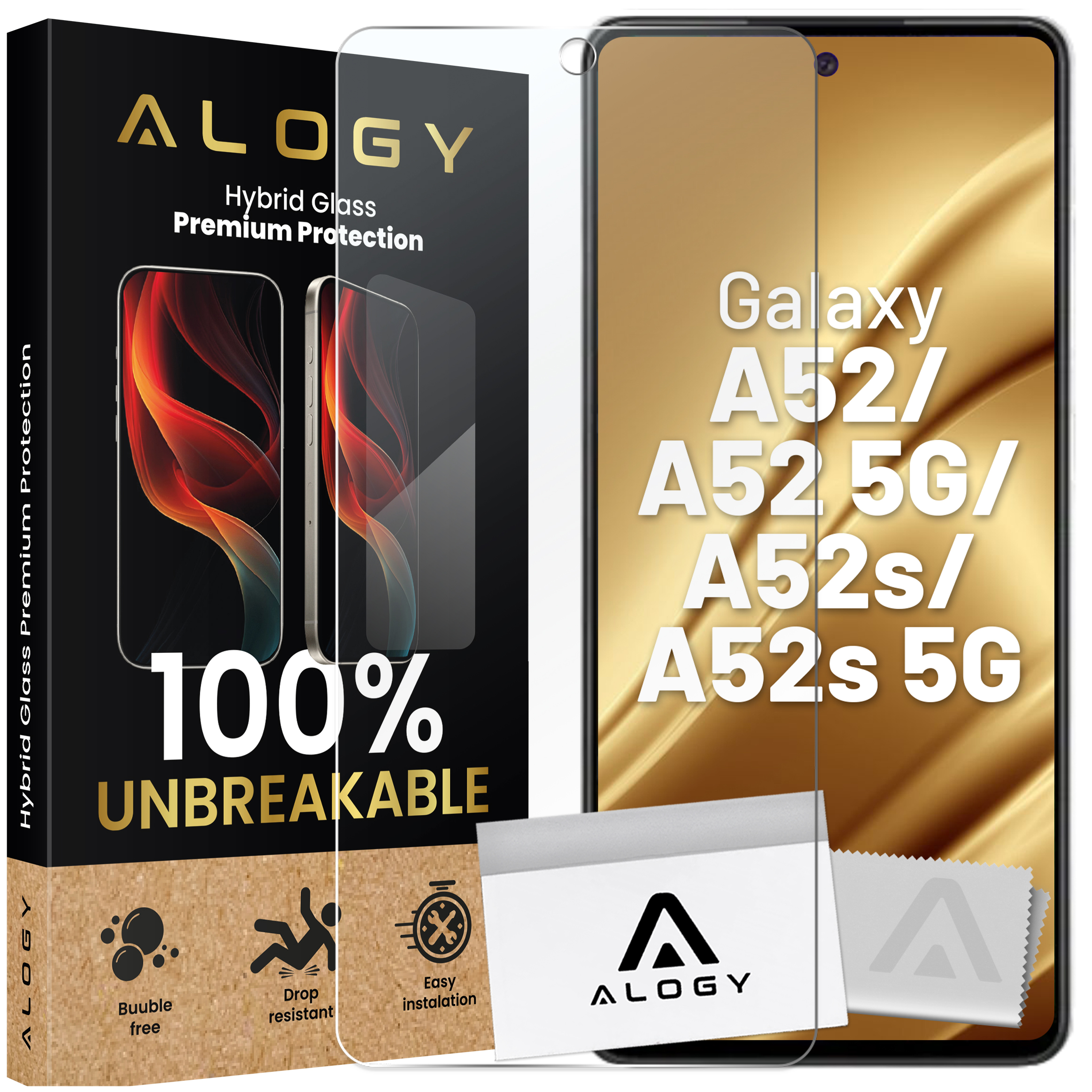 Hybridglas für Samsung Galaxy A52 / A52 5g / A52s / A52s 5G Bildschirmabdeckung Alogy Flexi Glass 9H Hüllenfreundliche Flachbildschirmabdeckung