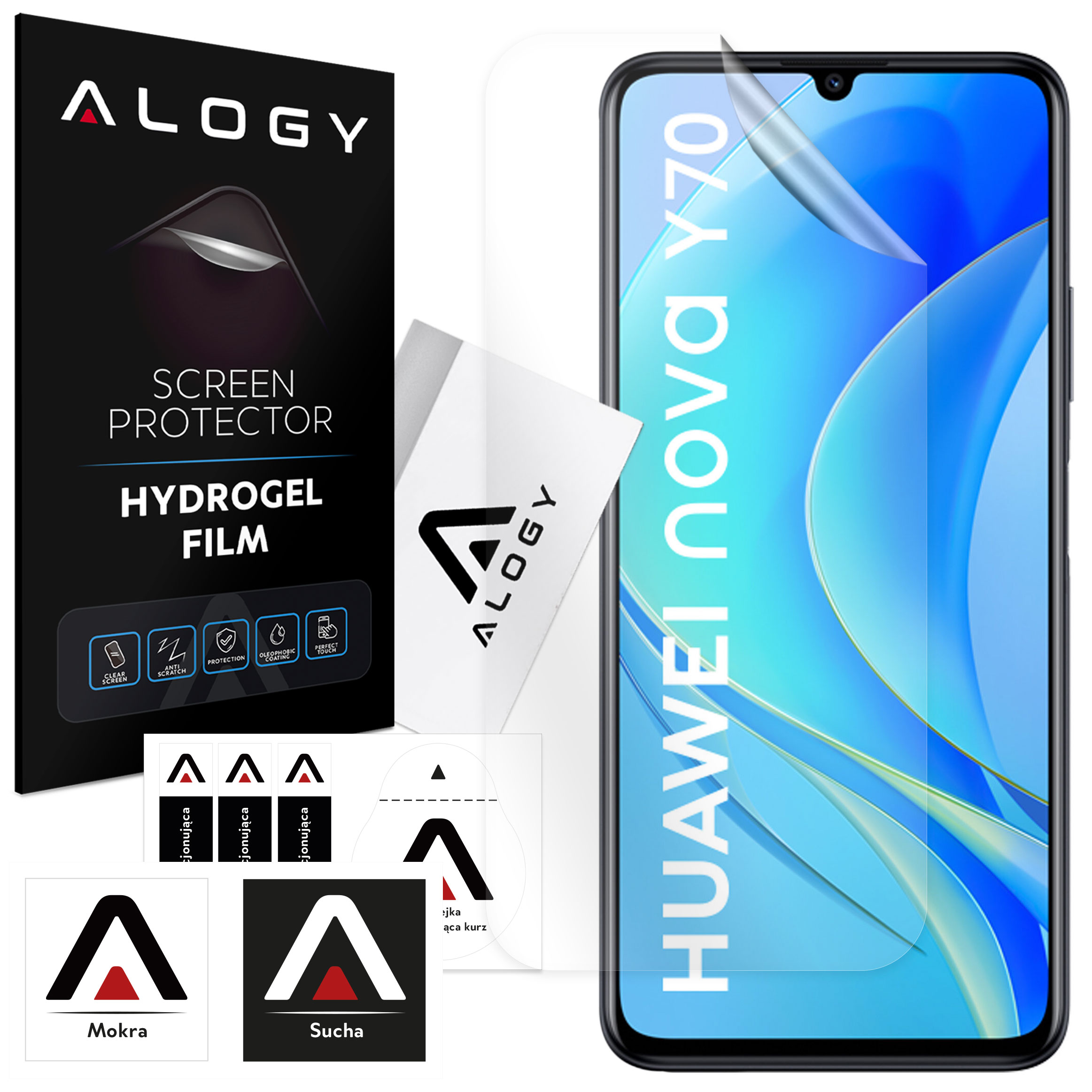 Hydrogelfolie für Huawei Nova Y70, schützender Handy-Displayschutz Alogy Hydrogelfolie