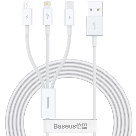 Kabel 1.5m Baseus Superior Series USB 3w1 Micro USB / Lightning / USB-C 3.5A Biały