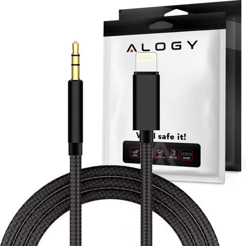 Kabel 100cm Alogy Lightning do AUX Miniklinke 3,5mm Czarny