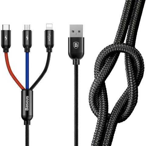 Kabel 30cm Baseus 3w1 iPhone Micro USB USB-C 3.5A Drei Primär