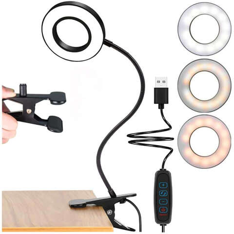 Lampe flexibler Ring Lampe Alogy Clipring für Schreibtisch flexible Universalfernbedienung USB Schwarz