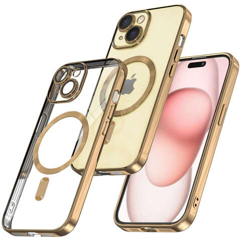 MagSafe Hülle für iPhone 15 Plus Glamour Luxus Slim Ring Cover Alogy Gold Transparent