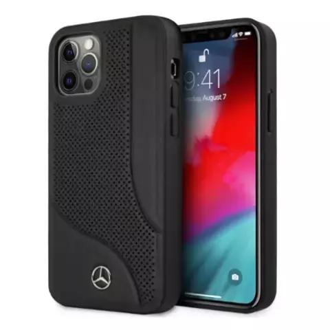 Mercedes MEHCP12LCDOBK Schutzhülle für Apple iPhone 12 Pro Max 6.7" schwarz/schwarz Hardcase Leder perforierter Bereich