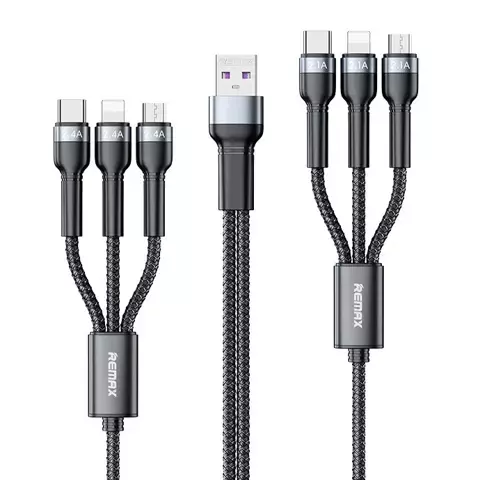 Multifunktionskabel 6 in 1 Remax Jany Series mit USB-Anschlüssen, 2 x Micro USB, 2 x USB Type C, 2 x Lightning 2 m schwarz (RC-124)
