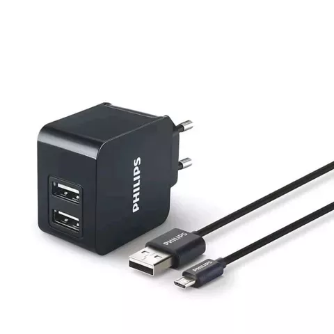 Netzladegerät 2A 1A schwarz Philips Micro-USB-Kabel 3100mA 2xUSB Dual 15,5W Quick Charge dlp2307u/12