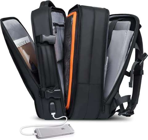 Reiserucksack Bange BackPack Business erweiterbarer Rucksack Geräumige Tasche für 17,3-Zoll-Laptop mit USB-Anschluss Schwarz