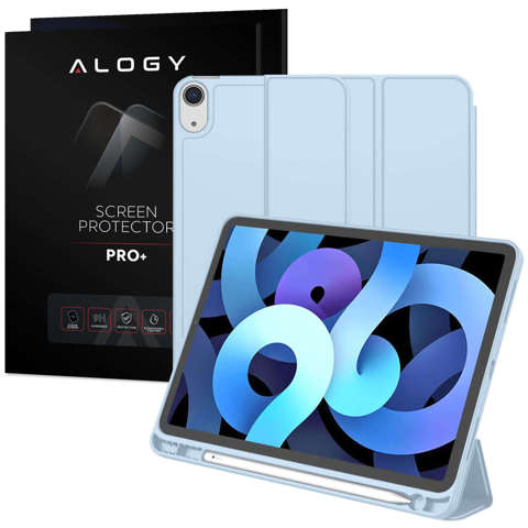 Schutzhülle Alogy Book Cover Federmäppchen mit Stifthalter für Apple iPad Air 4 2020 / Air 5 2022 10,9 Zoll, blaues Glas