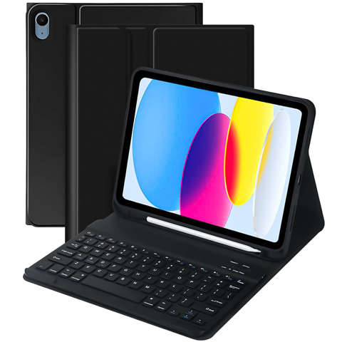 Schutzhülle mit kabelloser Tastatur Alogy Tastaturhülle mit Stylus-Halterung für Apple iPad 10.9 2022 aus schwarzem Glas