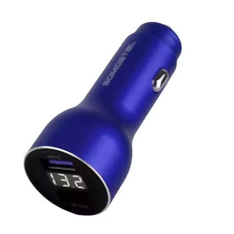 Somostel SMS-A89 Quick Charge QC 3.0 30W Autoladegerät Aluminium 2X USB Blau