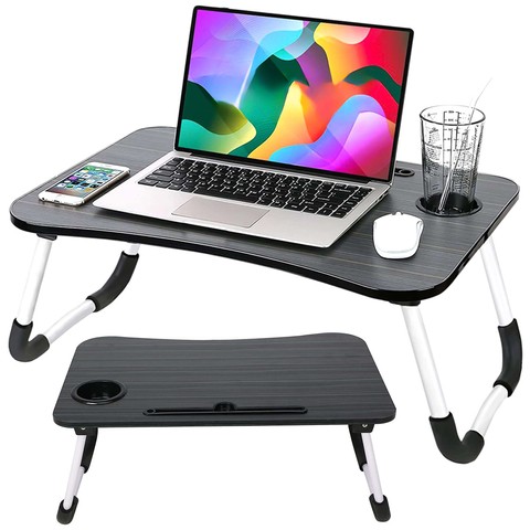 Tragbarer klappbarer Laptop-Tisch, Notebook-Tisch für Bett, Frühstück, Frühstück, Laptop-Ständer, MacBook, Schwarz