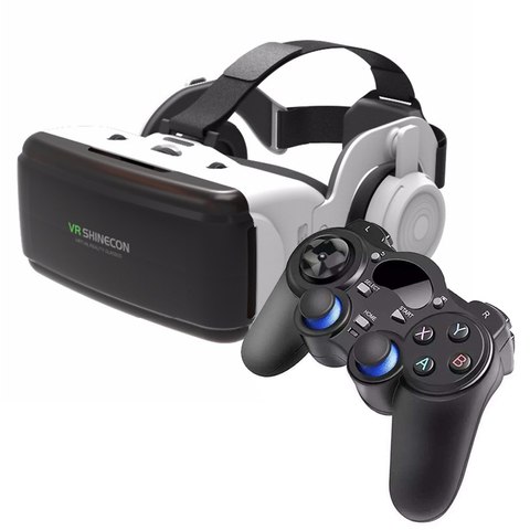 Virtuelle Brille VR 3D-Brille mit Kopfhörer für Spiele / Filme Weißes Gamepad