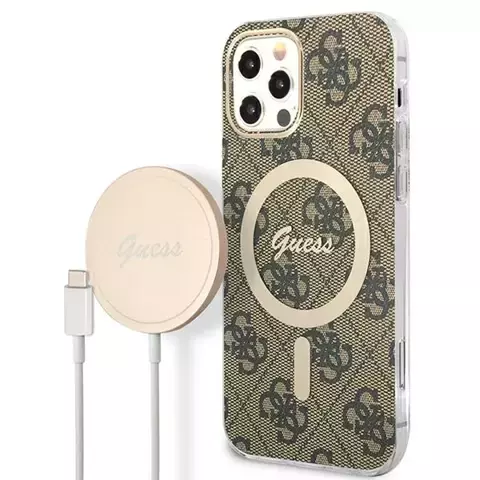 Zestaw Guess GUBPP12MH4EACSW Hülle Ladegerät iPhone 12/12 Pro braun/braun Hartschale 4G MagSafe Print