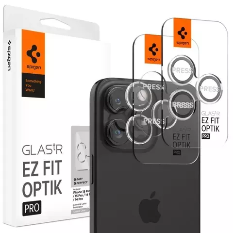 2 x Spigen Optik.TR „Ez Fit“ Kameraschutz für iPhone 14 Pro / Pro Max / 15 Pro / Pro Max, kristallklar