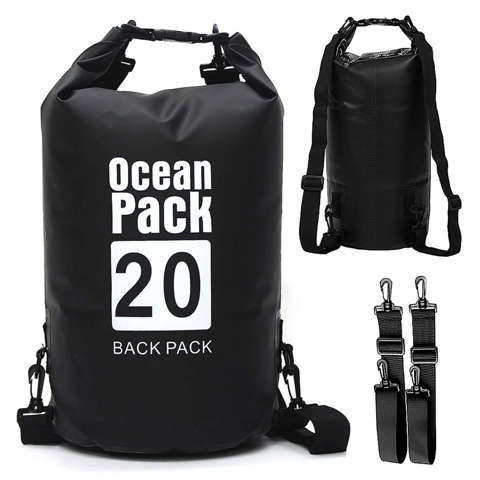 20L wasserfester Sack, wasserdichte Tasche, Kajak-Segeltasche, PVC, für Sport, Schwarz