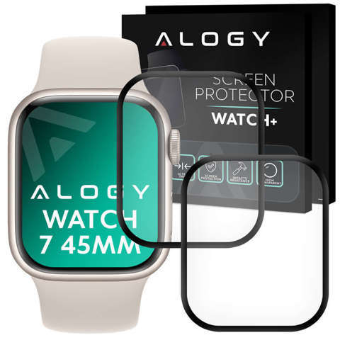 2x Alogy 3D Flexibles Glas für Apple Watch 7 45mm Schwarz