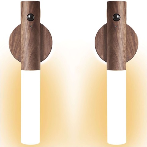 2x LED-Lampe warme Wandleuchte mit Bewegungssensor, Wandmontage, magnetisch, USB-C Dunkelbraun