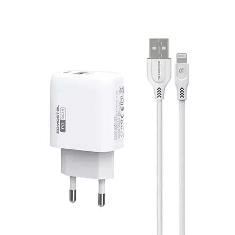 3A 18W USB-Ladegerät, USB-Typ-C-Kabel für iPhone-Schnellladung SOMOSTEL QC3.0 SMS-Q01 Weiß