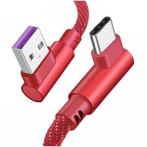 90 ° Winkelkabel USB zu USB-C Typ C Schnellladung QC-Übertragung 2m Rot